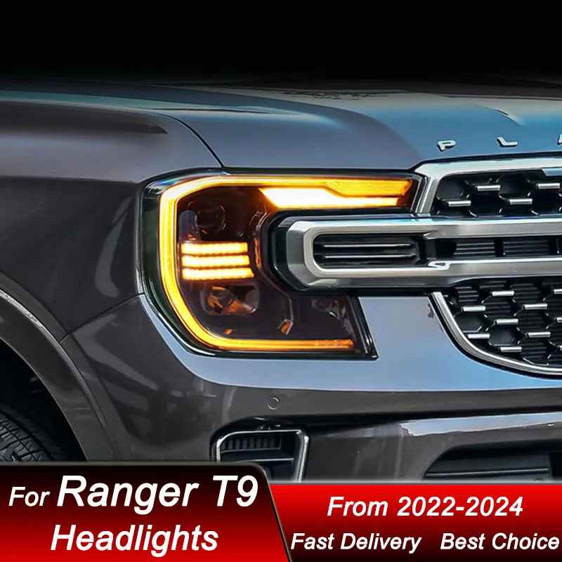 Car styling Headlights For Ford Ranger T9 2022-2024 to new style full LED Auto Headlamp Assembly Projector Lens Accessories Kit