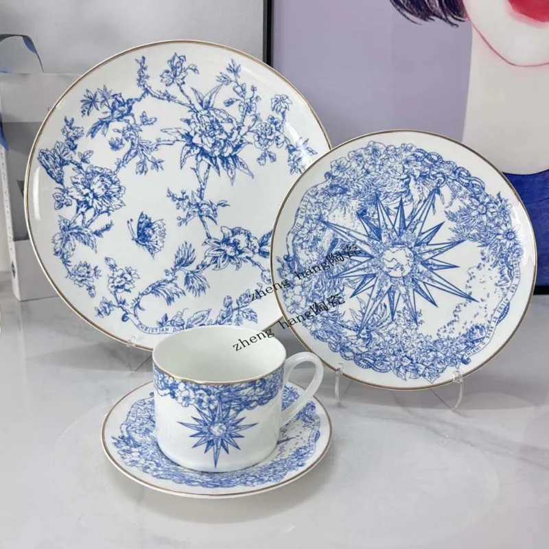 

Надежный набор тарелок для стейка и макарон в скандинавском стиле с золотой оправой, посуда для домашней кухни и еды в западном стиле