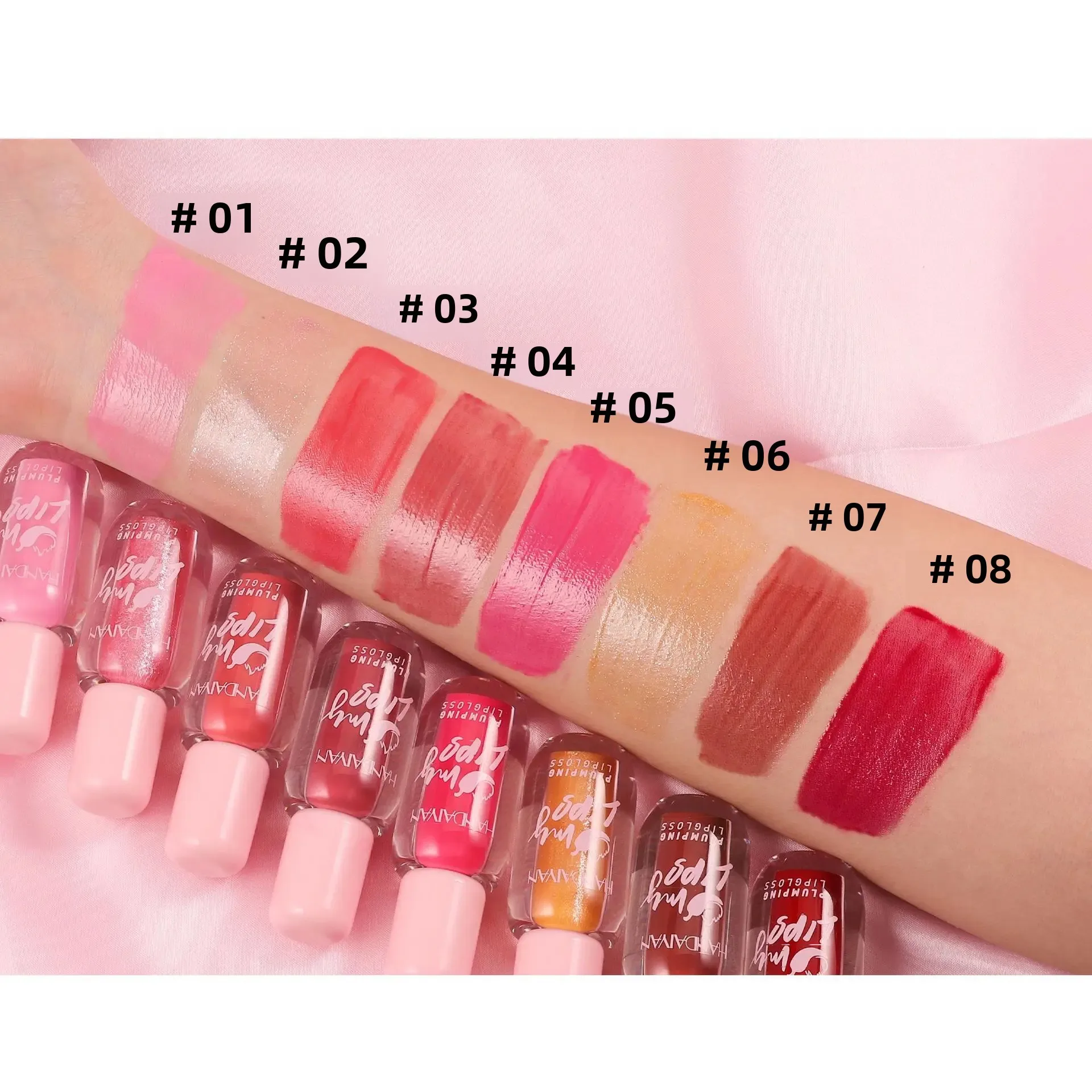 HANDAIYAN 9colors Lip Glaze Chili Water Light Moisturizing Lip Gloss Pearlescent Lip Plumper Long Lasting Liquid Lipstick