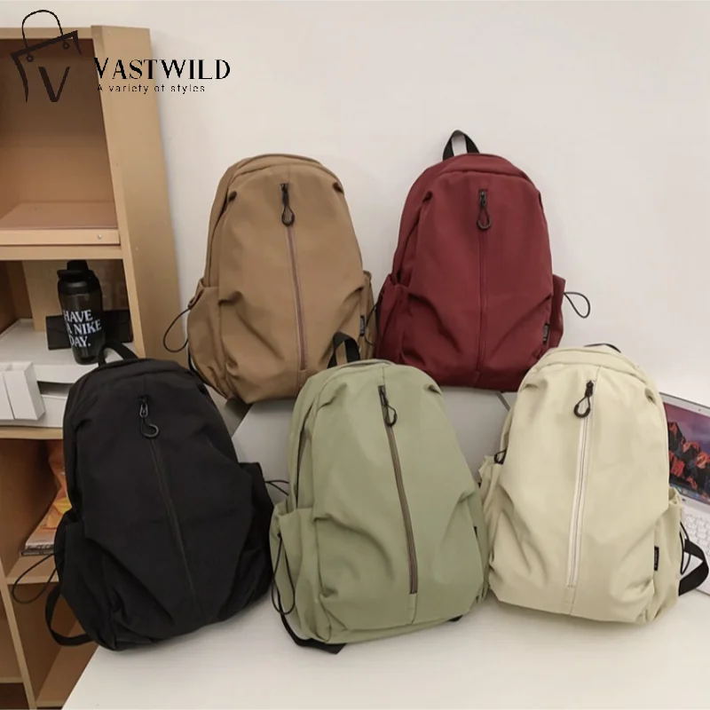 

Large Capaci Pure Color Unisex Backpack Double Shoulder School Bag Computer Bag Nylon Material Waterproof Travel Work Daypack