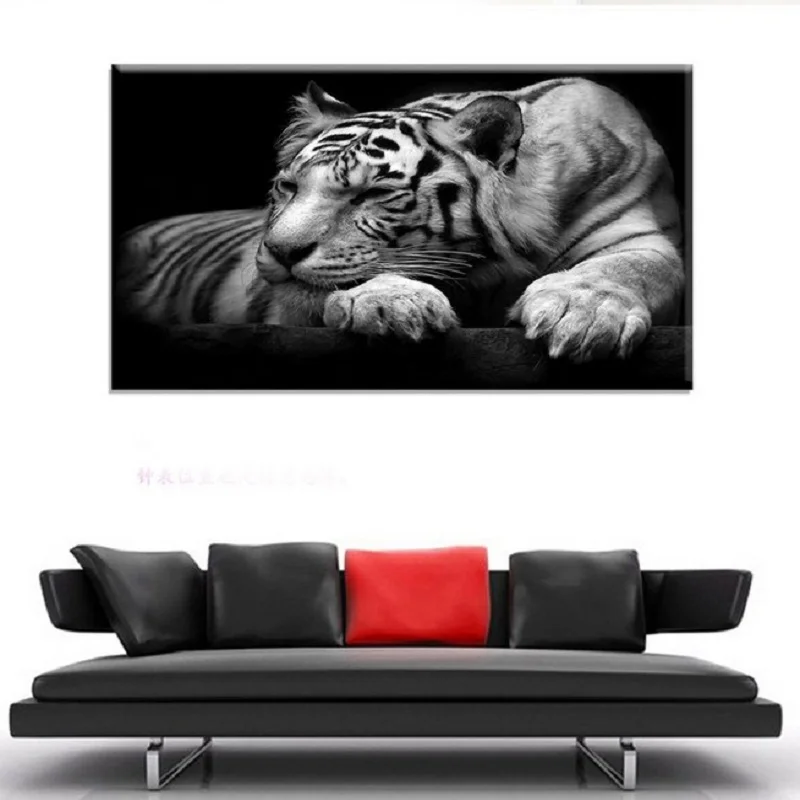 

Angel's Art Unframd 3D Black and White Tiger Print Home Decor Canvas Painting