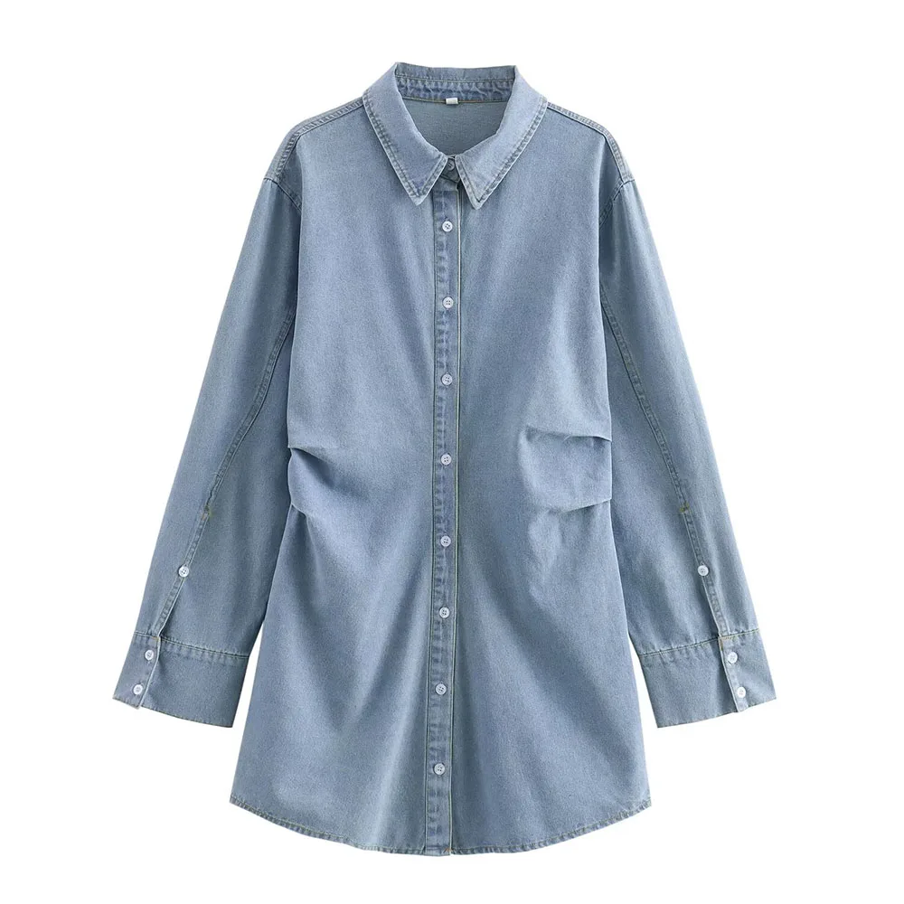 

Autumn 2024 new women's fashion slim casual Joker temperament lapel button long sleeve denim shirt dress
