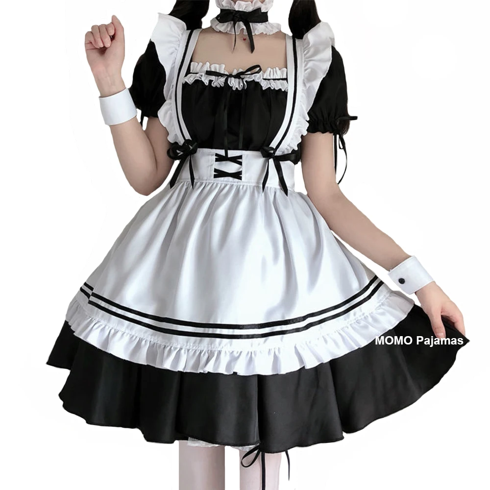 

Halloween Black Lolita Maid Cosplay Costume Kawaii Japanese Anime Waitress Maid Apron Party Dress Girls Womens French Maid Dress