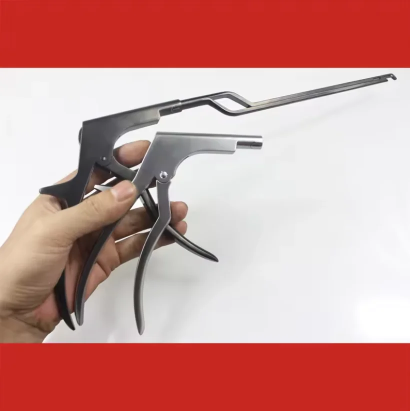 Orthopedic Spinal Kerrison Rongeur Rotating Gun Type Stepped Tip Minimally Invasive Channel Laminectomy Bone Rongeur 28cm