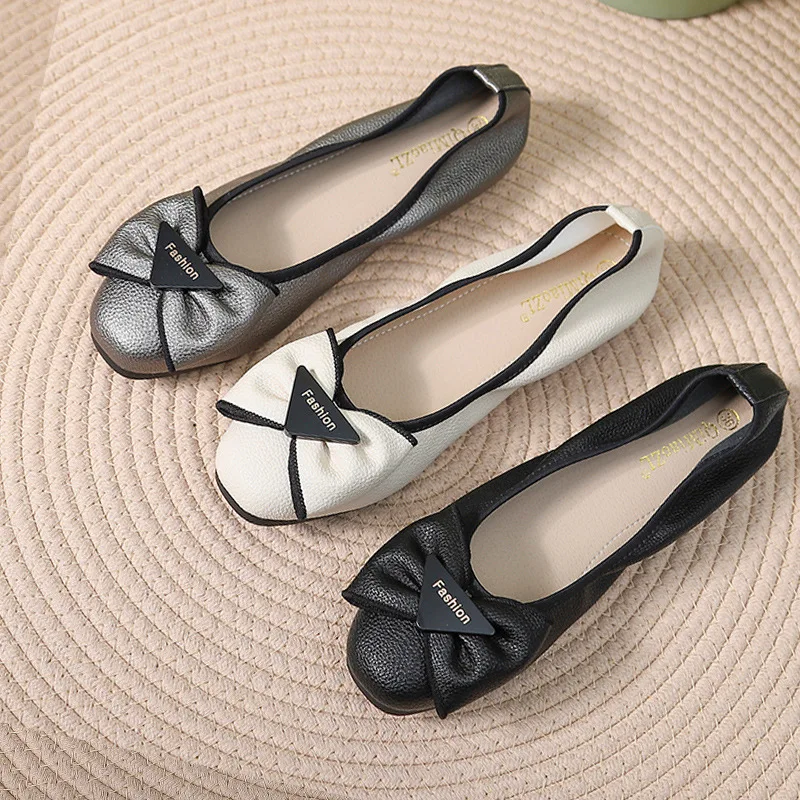 

XGRAVITY 2026 Butterfly Knot Flats Ballet Flat Shoes Women Spring Autumn Butterfly Round Toe Silver Foldable Shoes Girl A0003