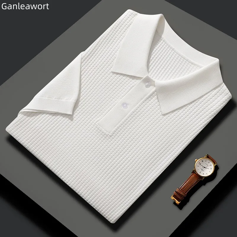 Men's Silk Short Sleeve Pullover Shirt High Class Summer 2023 New Casual Loose Breathable Thin T-Shirt Polo Shirt Korean Fashion