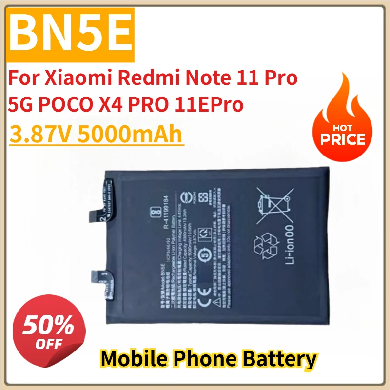 

Replacement Mobile Phone Battery BN5E 3.87V 5000mAh For Xiaomi Redmi Note 11 Pro 5G POCO X4 PRO 11EPro