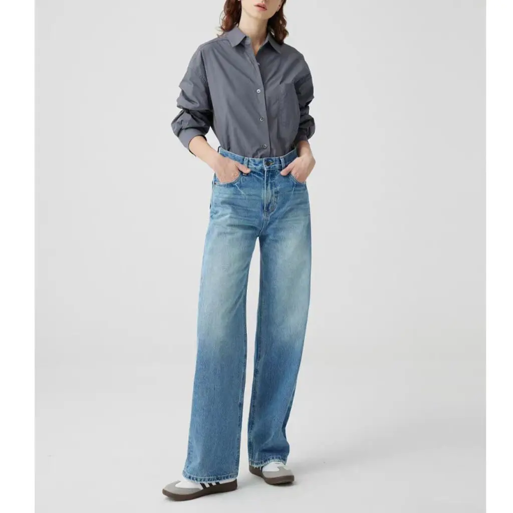 

Женские свободные прямые джинсы с высокой талией, турецкие размеры, удобные широкие брюки, четыре сезона, простой стиль