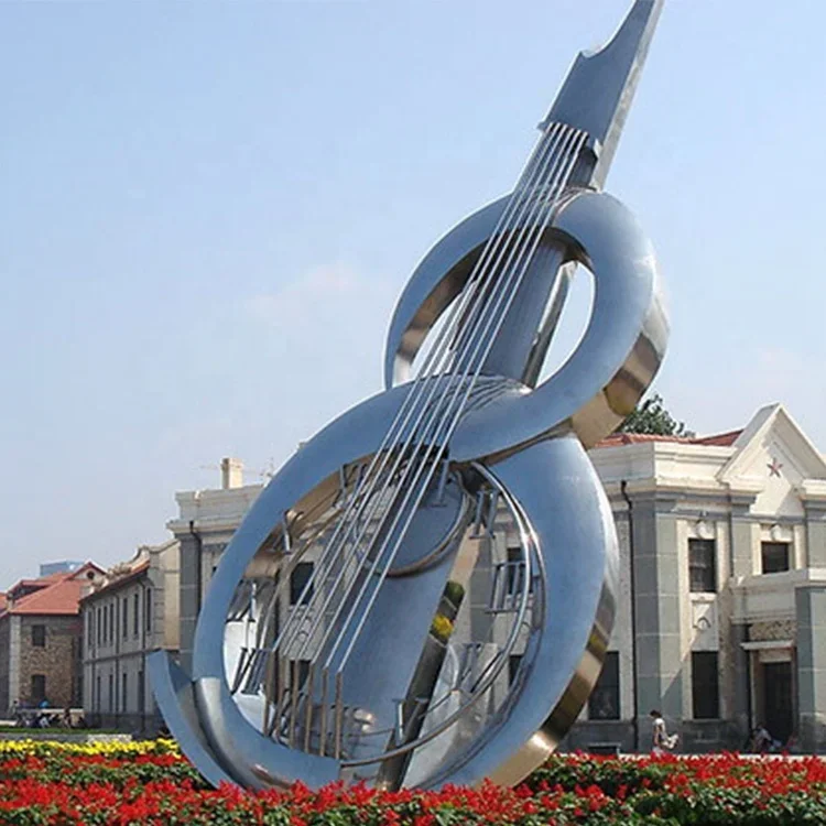 MOdern Outdoor Musical Instrument Stainless Steel Abstract Cello Sculpture Violin Statue For Urban