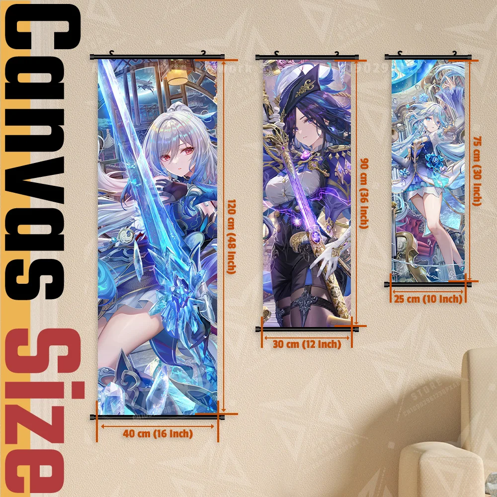 Genshin-Juego de impacto para decoración del hogar, impresiones en Hd, póster, rollos de imágenes, obra de arte de pared de habitación Raiden Shogun, pintura colgante en lienzo