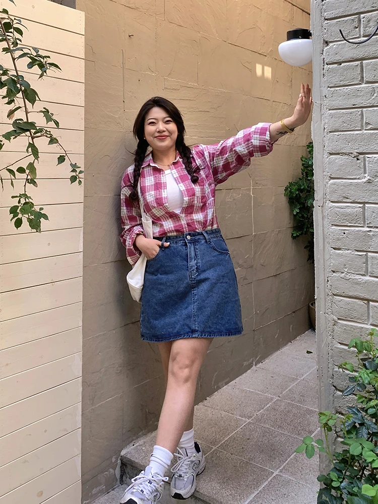 

Lin Da Hui Retro High Waist Denim Skirt Women's A-Line orts Spring Summer Slimming f-length Skirt Commute Sle