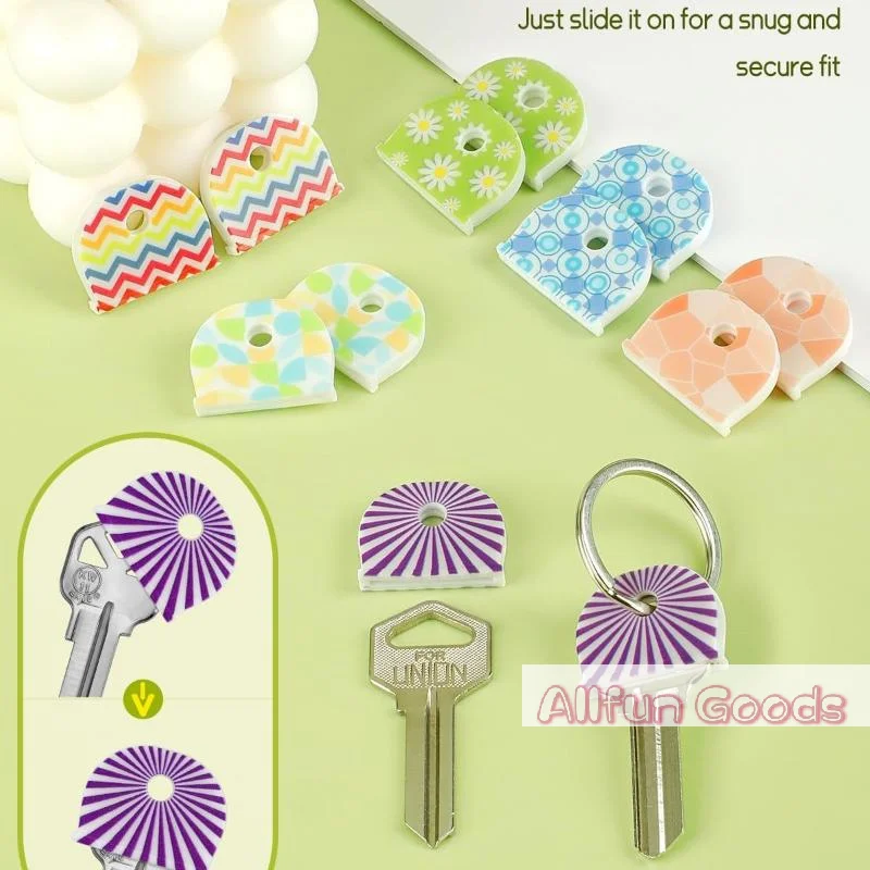 6Pcs Silicone Key Identifier,Round Flower Line Pattern,Non Slip Key Protective Cover,Durable Key Chain Accessory For Household