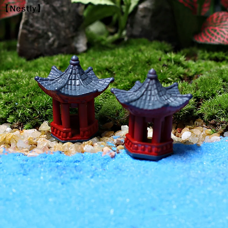 2PCS Mini Desk Decoration Torii Gate Japanese Garden Miniature Shrine Ornaments Micro Stone Gazebo Shelf Japan〔Nest〕