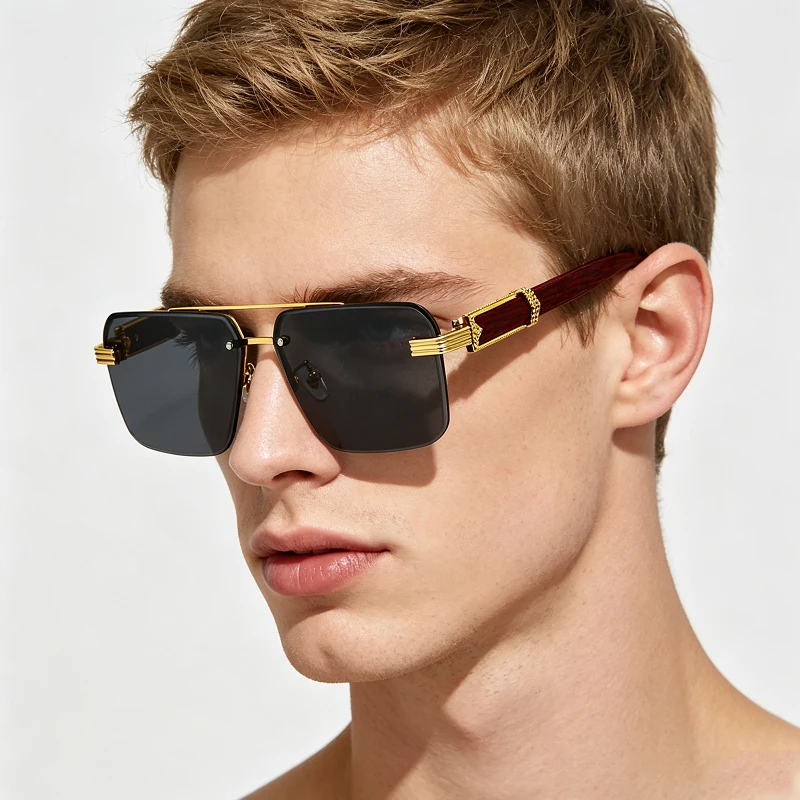 New 2pcs/set Square Sunglasses Women Men Metal Frame Rectangle Sun Glasses Female Oval Eyewear Sunglasses for Male Female Eyeglasses