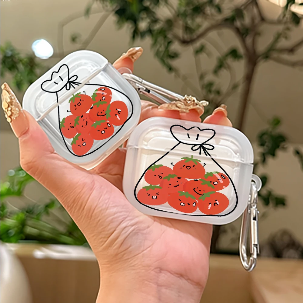 Cute Cartoon Tomato Clear Protective Case for AirPods Pro3/Pro2/Pro Earbuds Case For AirPods 5/4/3/2/1 Soft Earphone Cover Shell