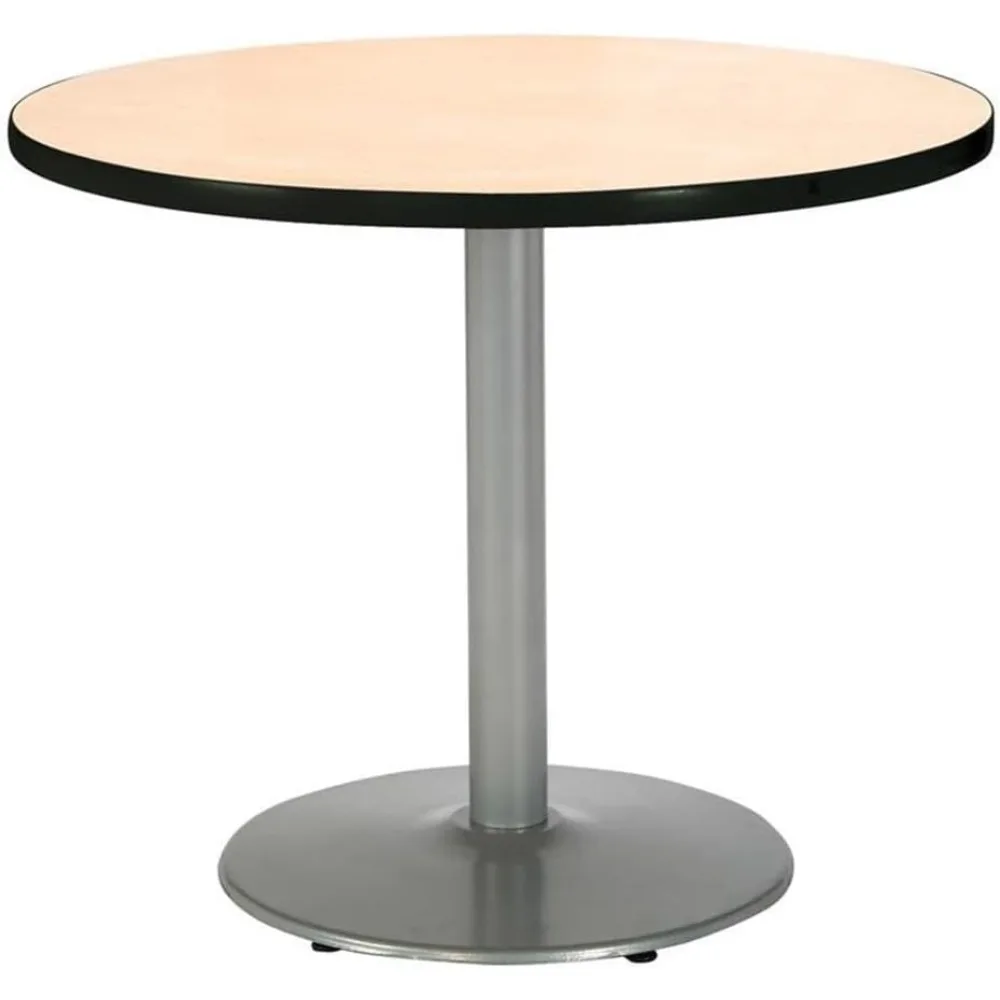 Round Pedestal Table with Round Silver Base, Commercial Grade, 30-Inch, Natural Laminate, Made in the USA