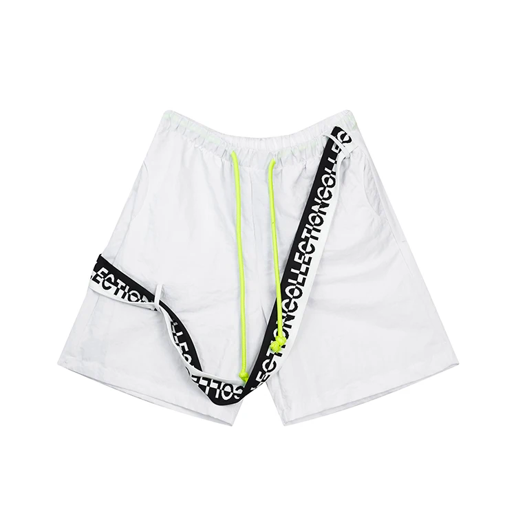 White Black Letter Belt Casual Shorts Spring and Summer New Contrasting Colors Trendy Brand Simple Loose Beach Pants Women