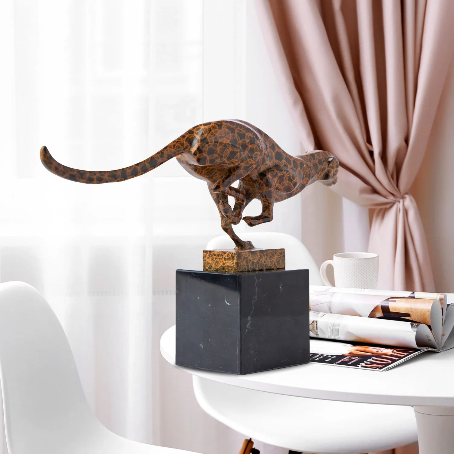 Bronze Leopard Statue On Marble Base Lost-Wax Cast Panther Jaguar Sculpture Handmade Animal Figurine For Home Art Desk Decor view 6