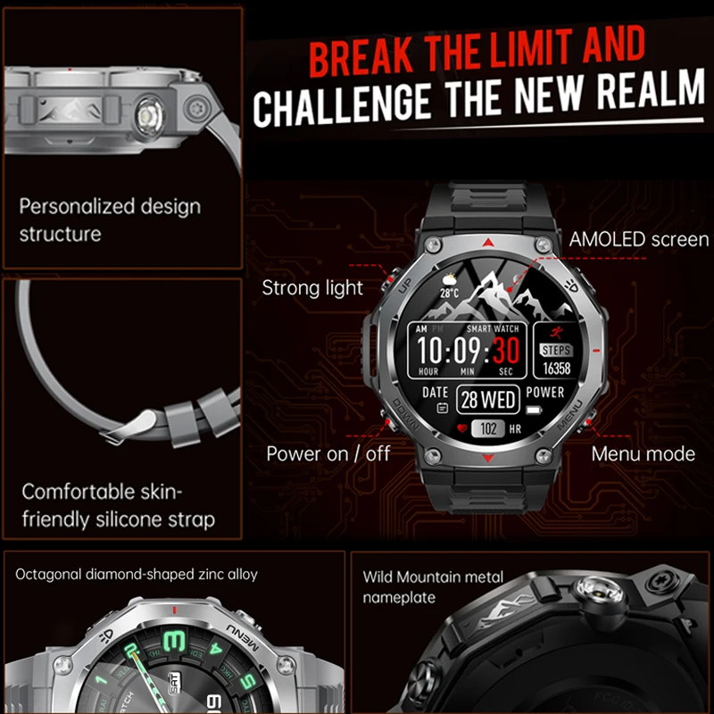 T-Rex 3 GPS Smart Watch 5ATM Waterproof 1.43 inch AMOLED HD Screen BT Call Flashlight Military Sport Smartwatches Men 2025 New image 2
