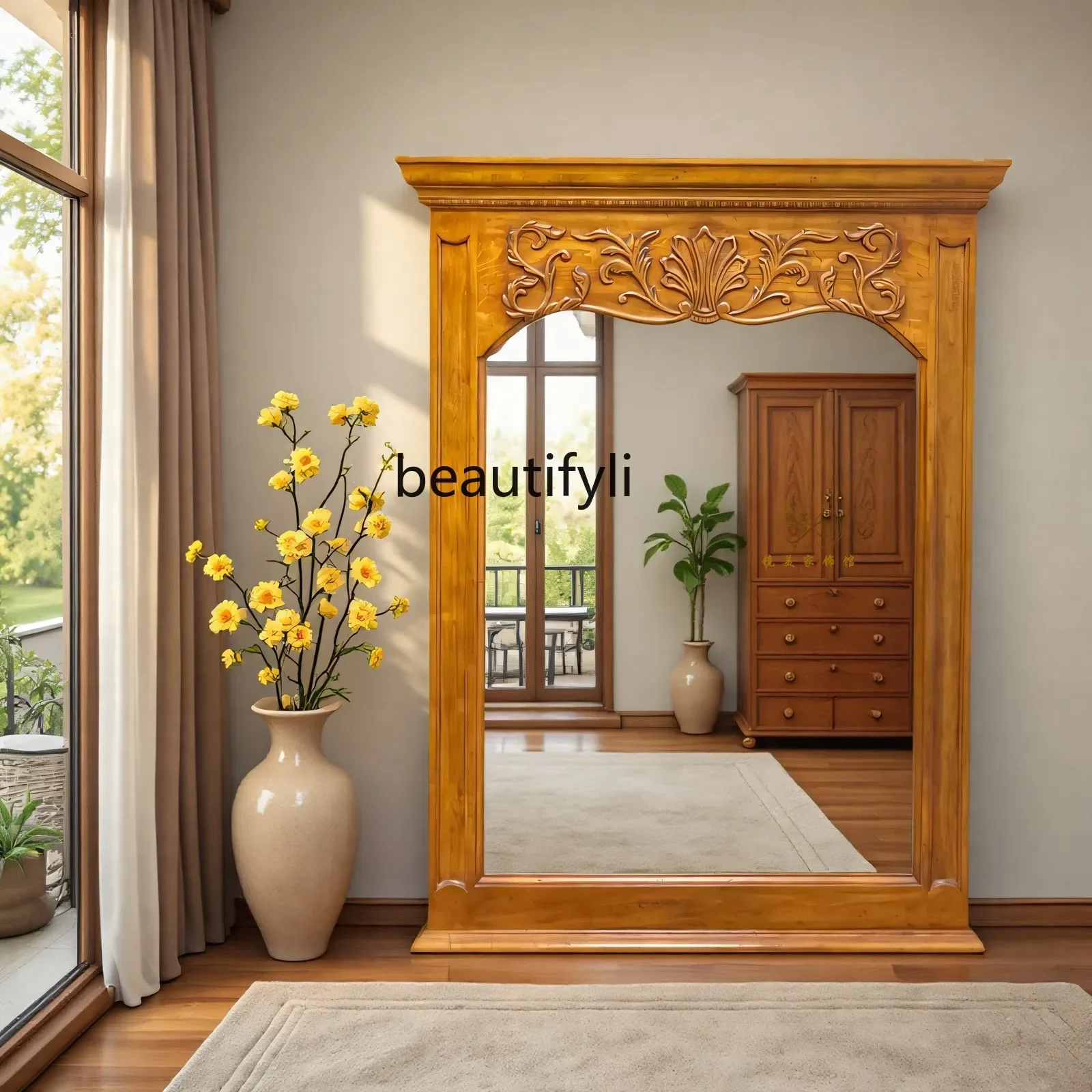 

Vintage full-length mirror clothing store floor-to-ceiling mirror French carved full-length mirror bedroom wall hanging