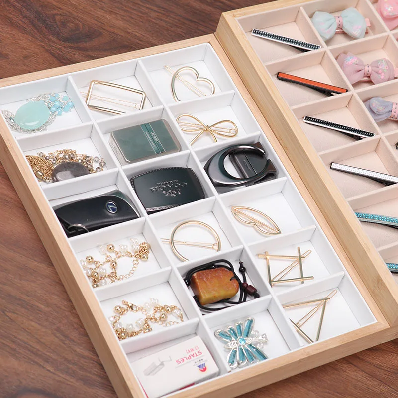 18-roosters bamboe sieraden display lade ring oorbel ketting armband hanger kralen organisator opbergvak voor lade