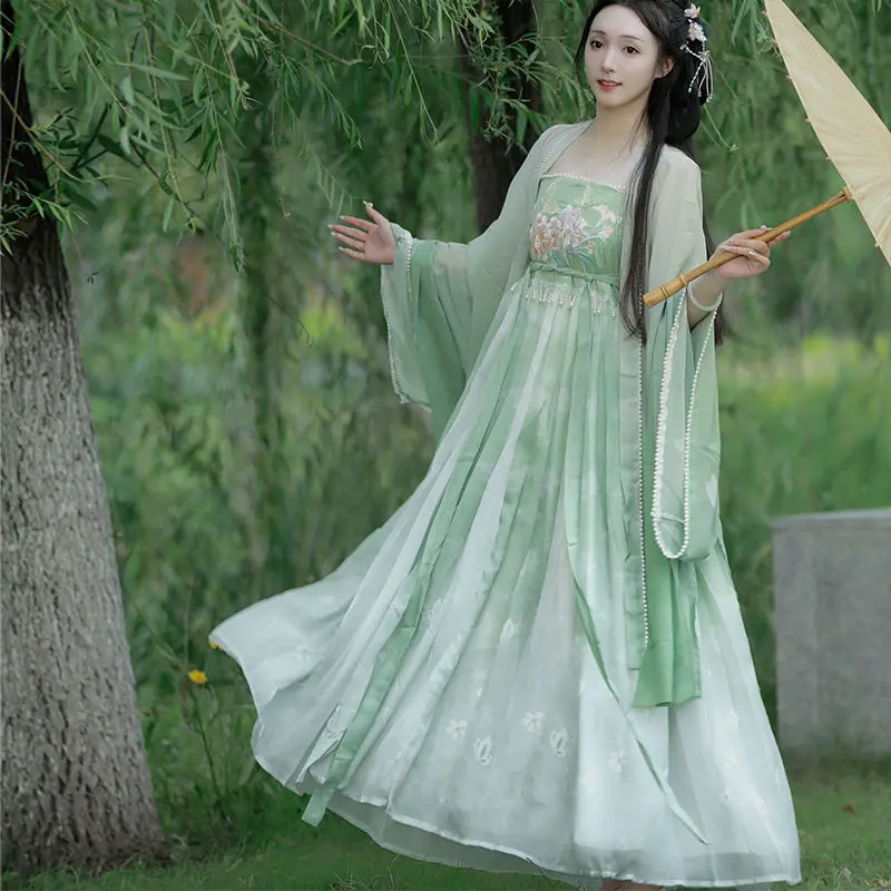 فستان Hanfu على الطراز الصيني للنساء ، مجموعة Hanfu للأميرة ، تطريز زهور حلو ، كرنفال سيدة ، تأثيري خرافية ، بدلة رقص ، عتيق