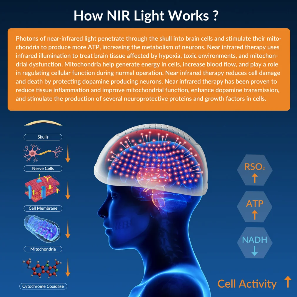 1070nm Near Infrared Light Therapy Cap Deep Tissue NIR Brain Stimulation Helmet For Parkinson Alzheimer Dementia Cognitive Function Recovery view 3