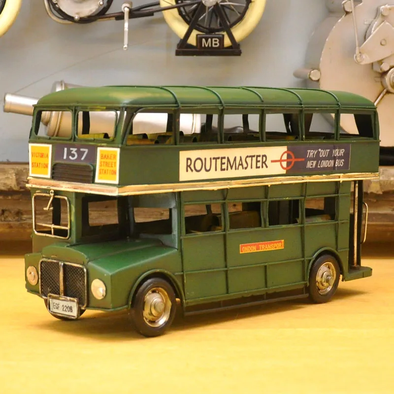 

British Double-decker Bus Model Wrought Iron Retro Coffee Shop Desk Accessories European and American Living Room Decoration