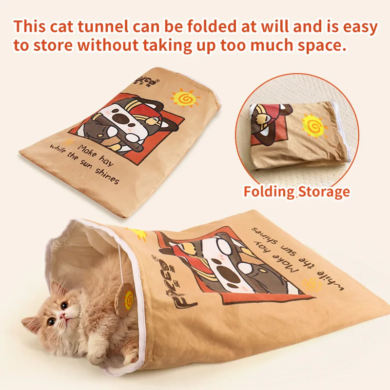 

Interactive Cat Tunnel Toy Christmas Gift Collapsible Drill Bag with Plush Ball Pet Playtime Fun