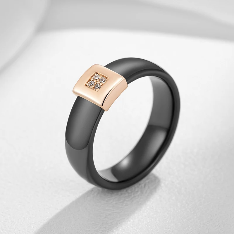 Kinel Hot Black Ceramics Ring For Women Fashion 585 Rose Gold Color Natural Zircon Accessories High Quality Daily Fine Jewelry