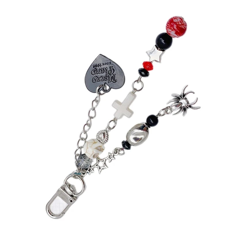 Skeleton Heart Pendant Keychain Mysterious Gothic Beaded Keyring Ornament Stylish Key Chain Bag Charm Ornament image 5