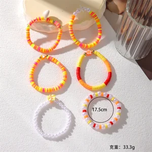 Bohemian Polymer Clay Perlen Armband Kette Set für Frauen, neue Modeschmuck, Blume, Stern, Schildkröte, Perlenarmband, 4 Stile 8 Hauptverkaufsschildkrötenarmband - №8