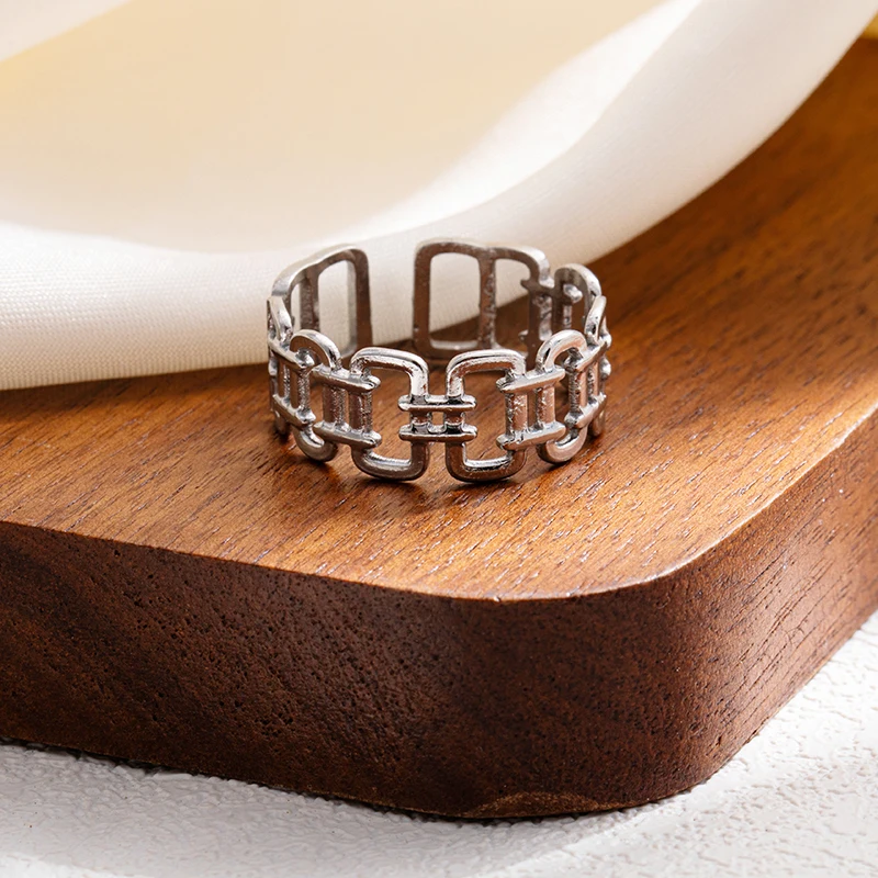 ANENJERY 316L Stainless Steel Multi Layer Moon Line Smooth Open Ring for Women Men Special Personality Jewelry Gifts Wholesale image 5