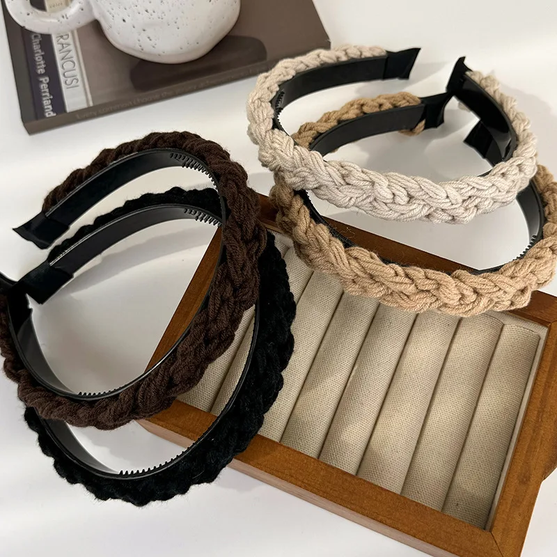 Retro Coffee Color Knitting Braided Headbands For Woman Girl Elegant Hair Band Wash Face Hair Hoop Fashion Hair Accessories New