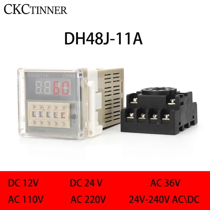 DH48J-11A 11 pin contact/sensor signal input digital counter relay DH48J-11A 12V To 380V Power Failure Memory Function with base