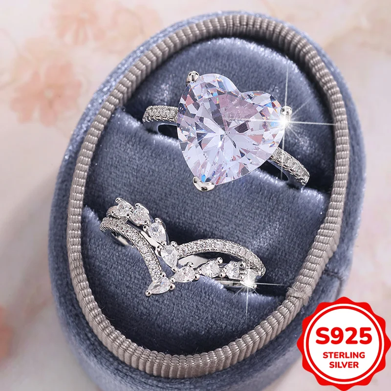 

Exquisite and Elegant Genuine S925 Silver Heart-shaped Dove Egg Women's Creative Stacking Wedding Ring