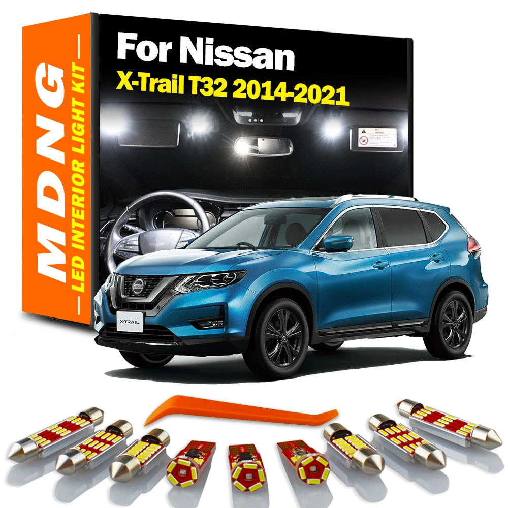 

MDNG 9Pcs LED Interior Map Dome Car Light Kit For Nissan X-Trail Xtrail T32 2014 2015 2016 2017 2018 2019 2020 2021 Indoor Bulbs