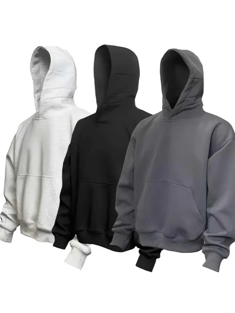 

Мужская свободная толстовка-худи в американском стиле, базовая, для многослойных образов, весна-осень, плотная, повседневная, уличная одежда