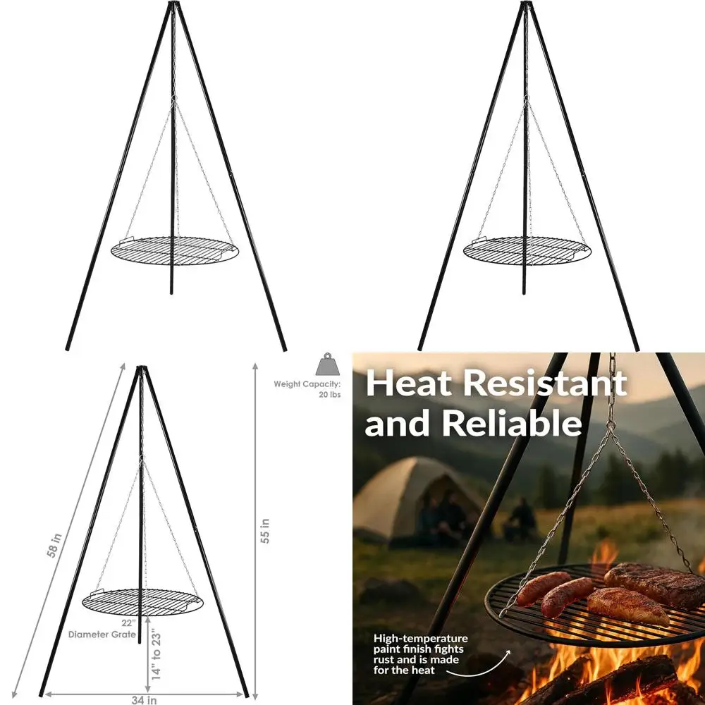 

Portable Outdoor Tripod Cooking Grill - 22 Grate for Camping and Fire Pit