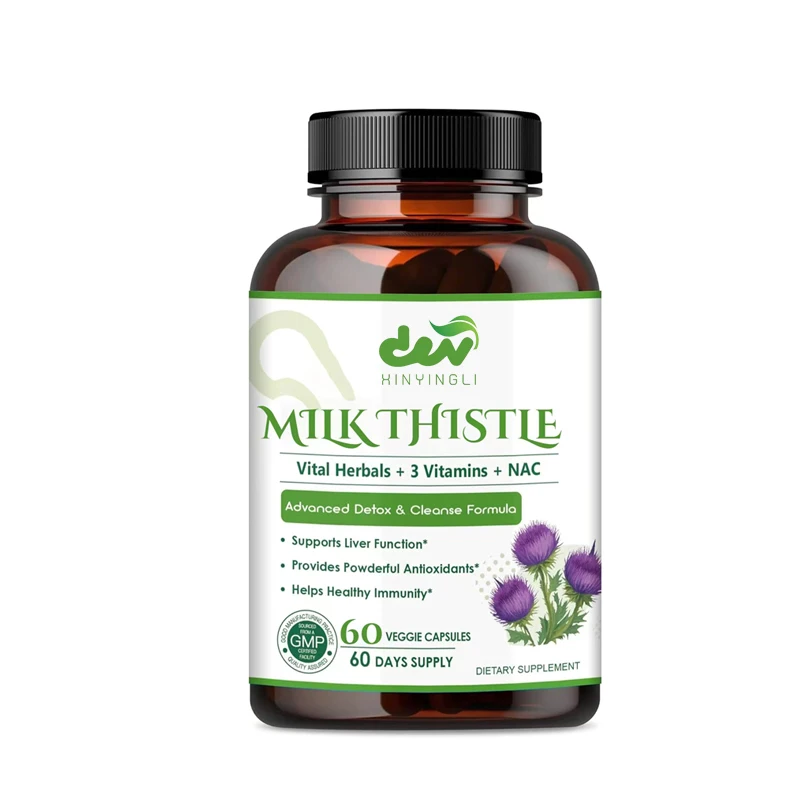 Milk thistle supplement is used for liver cleansing and repair, with a 30:1 milk thistle extract equivalent to 10500 milligrams