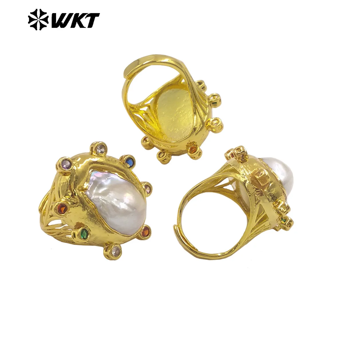 

WT-MPR142 Classic Niche-design Natural Baroque Pearl Cubic Zircon US8 Ring For Women Daily Decoration