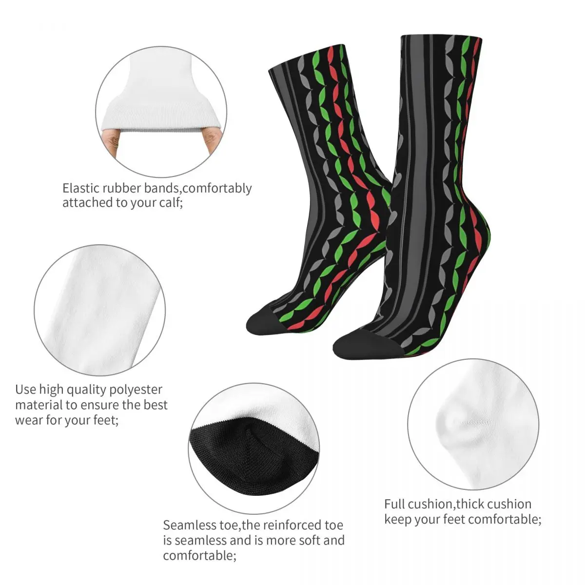 Happy Funny Men's Socks Hip Hop Multi Colors Keffiyeh In Black Sock Skateboard Women's Socks Spring Summer Autumn Winter