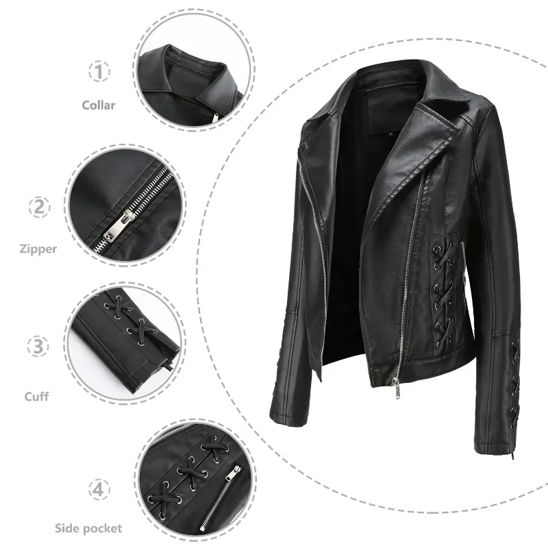 BTQWFD Women\'s Jackets Biker Clothing Spring Autumn Winter Faux Leather Casual Coats Female Motorcycles Outwear 2024 New Zipper