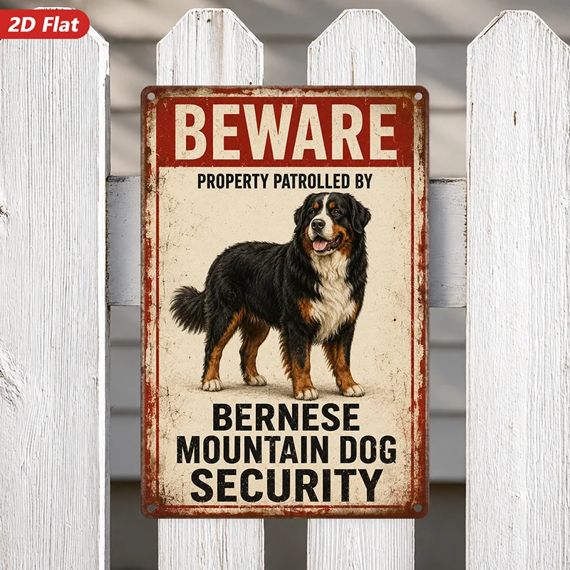 1pc Bernese Dog Warning Metal Sign Wall Art, Perfect for Kitchen Bedroom, Beware Patrol Message, Bernese Mountain Dog - view 6
