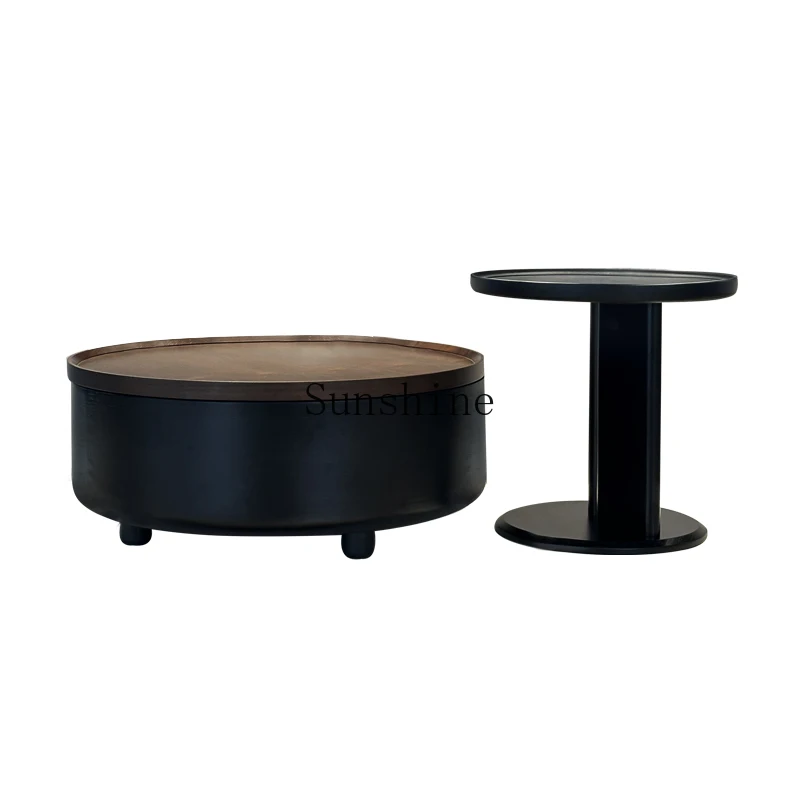 

Round retro coffee table living room French log storage premium side table