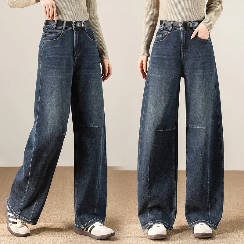 سروال Nezha الدافئ المبطن بالصوف من قماش الدنيم للتخسيس