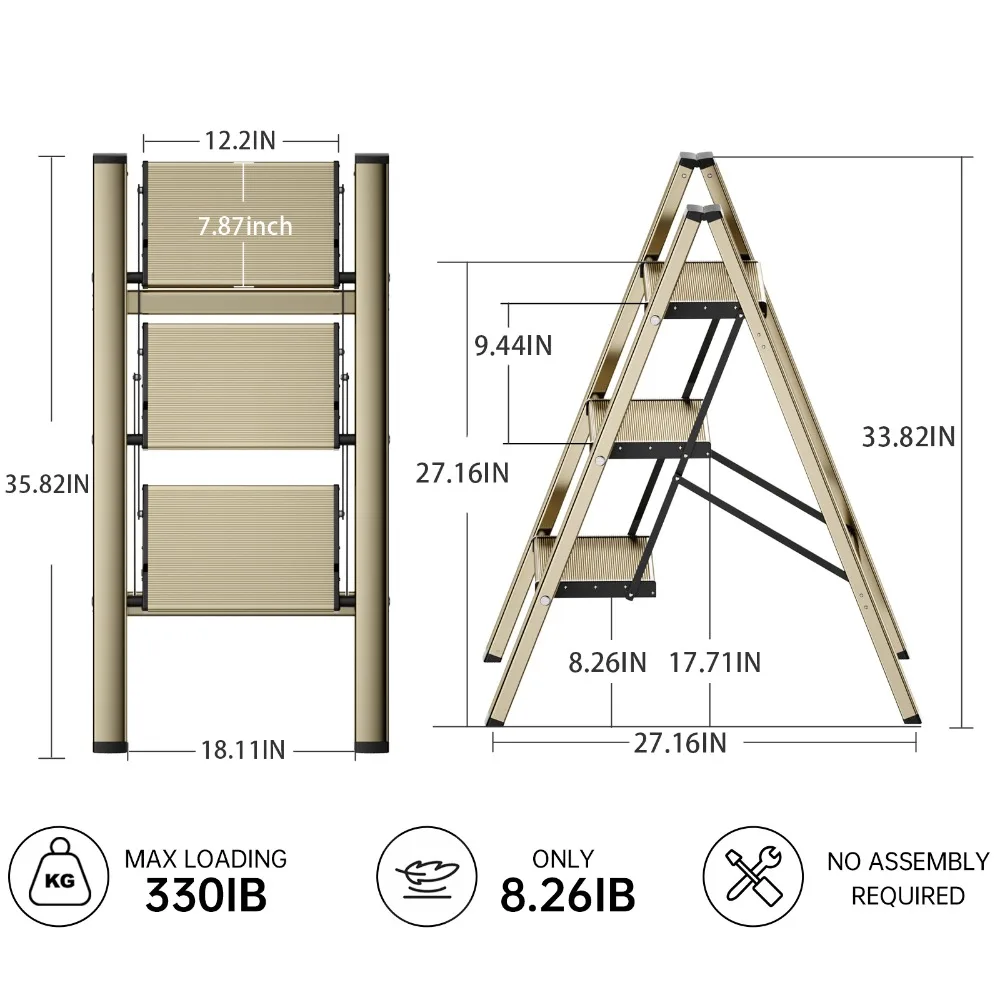 Ladnamy-Échelle pliante à 3 marches, banc d\'escalier multifonctionnel, outils télescopiques à chevrons, échelle à champagne