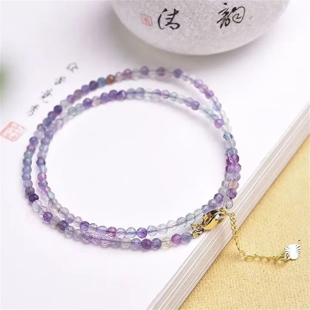 Natural Crystal Tourmaline 3mm Faceted Beads Necklace Women Clavicular Chain in Choker Necklaces Noble Leisure Evening Jewelry