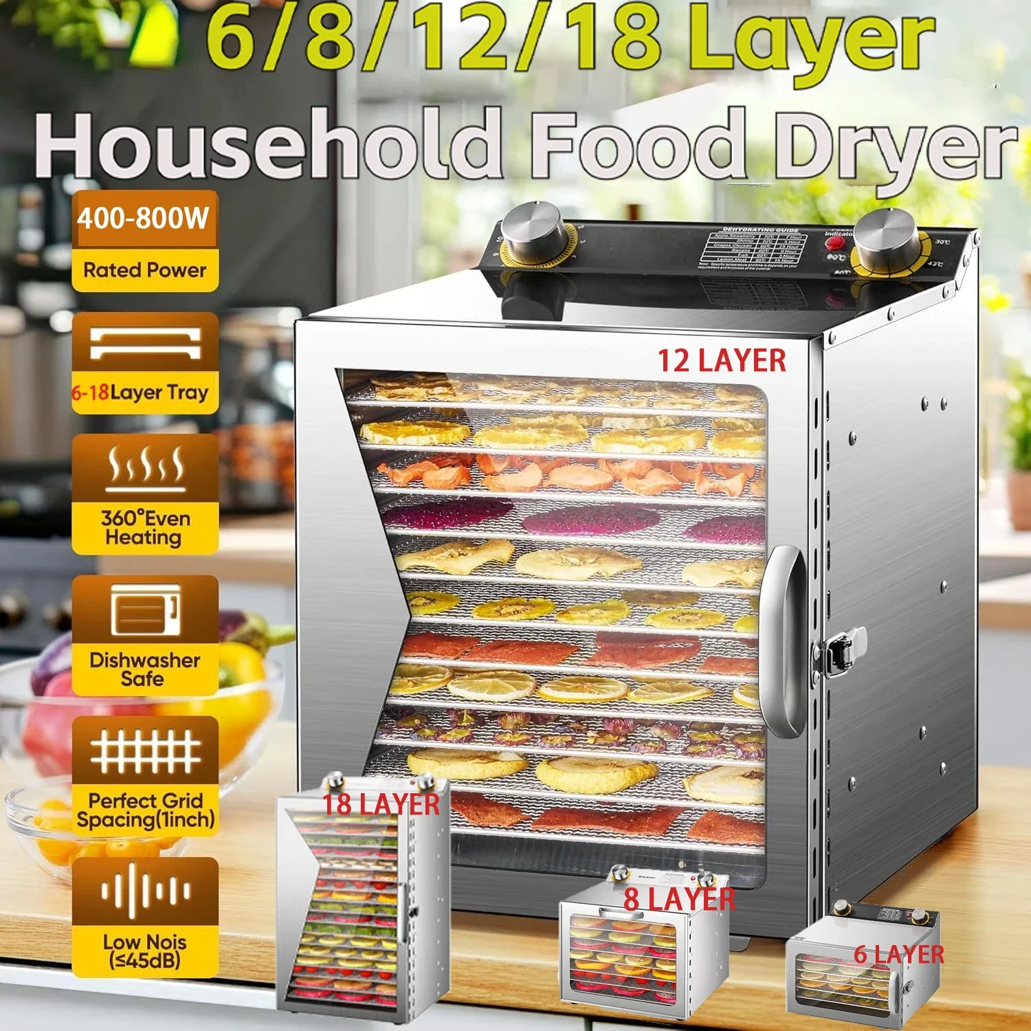 Home Fruit timing Temperature Air Dryer Vegetable Meat Medicinal Materials Smart Commercial Food Dehydrator