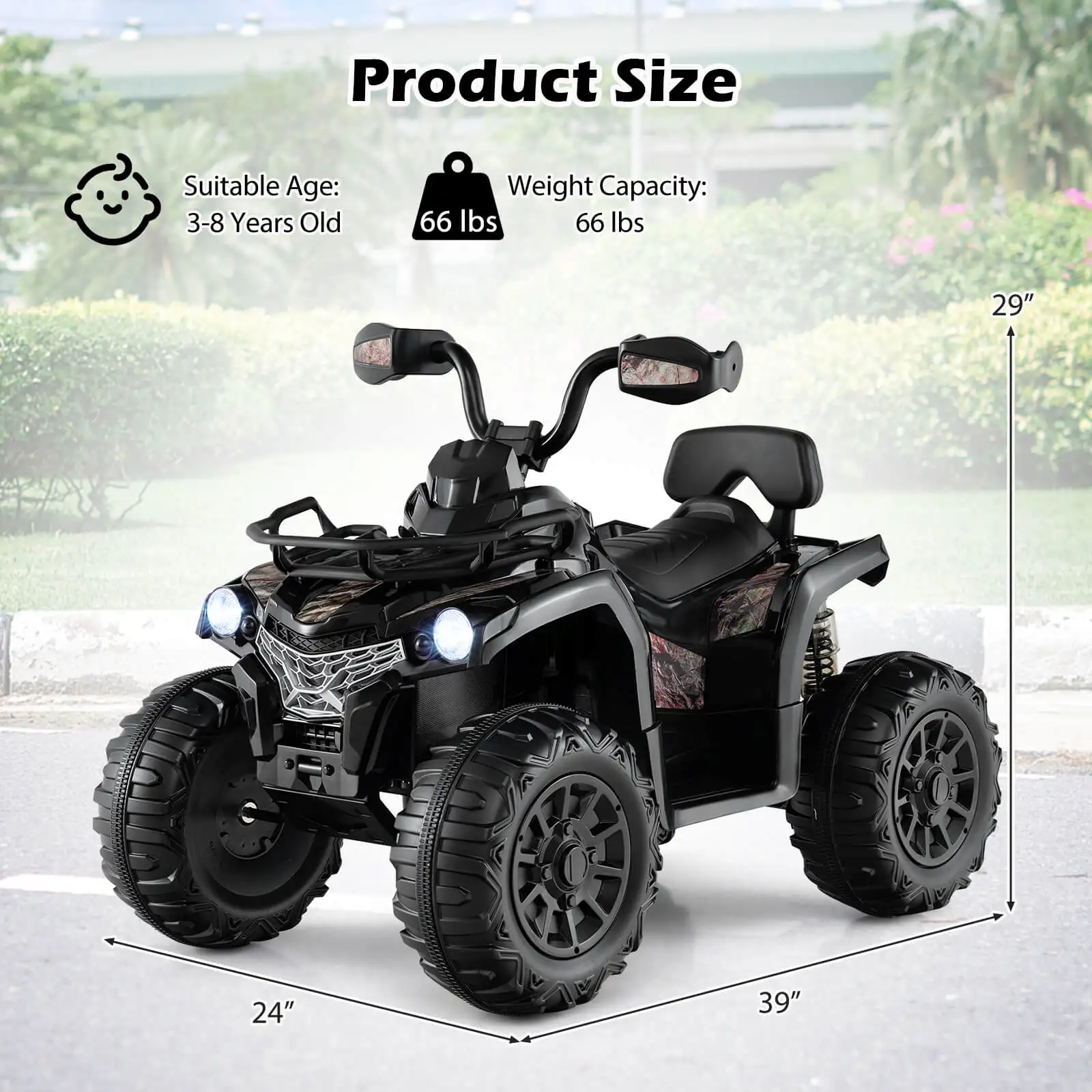 12V Kids Ride On ATV 4 Wheeler Electric Vehicle w/Music & Headlights Soft Start